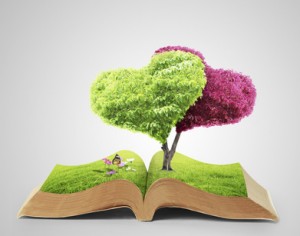 Open book in green grass, nature