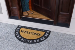 Welcome door mat with open door